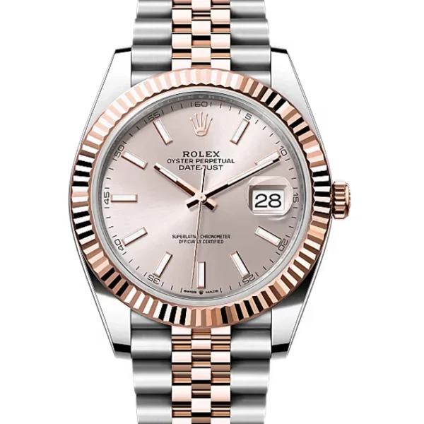 Rolex Datejust 41 Sundust Index Oystersteel Rose Gold 126331 - Stock photo - Close front look