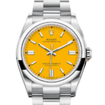 Rolex Oyster Perpetual Yellow Dial Color Watch Front View