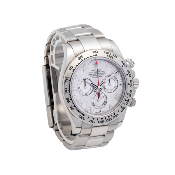 Rolex Daytona Cosmograph Meteorite Dial White Gold Face Discontinued side angle