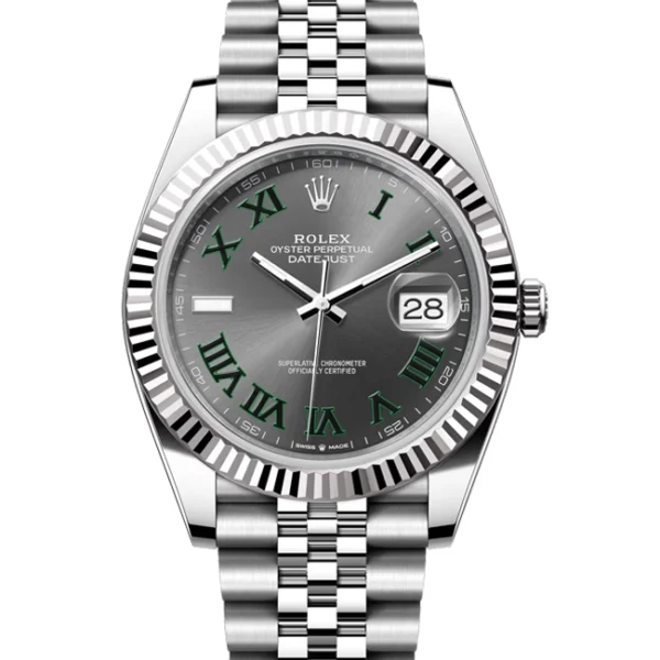 rolex datejust 41 wimbledon dial jubilee 126334 close front