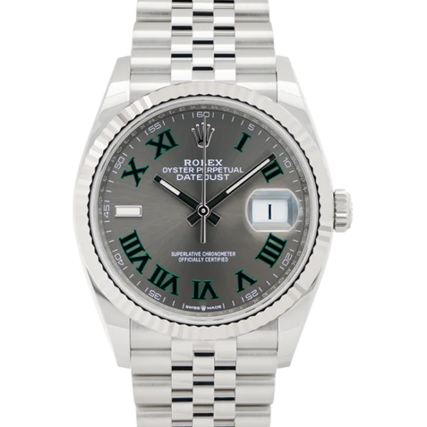 rolex datejsut 36 wimbledon dial jubilee 126234 close front