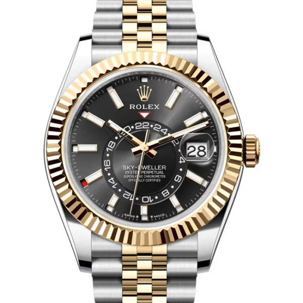 Rolex Sky Dweller Black Dial Oystersteel and Yellow Gold Jubilee 336933 close front