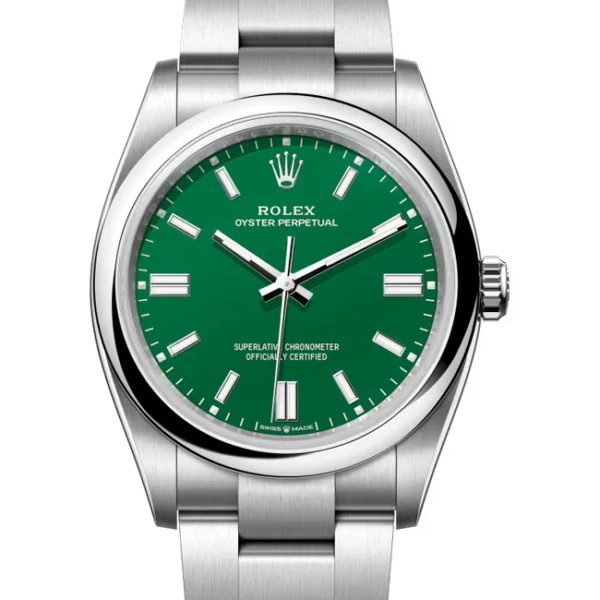 Rolex Oyster Perpetual 36 Green Dial Color 126000 close Front View