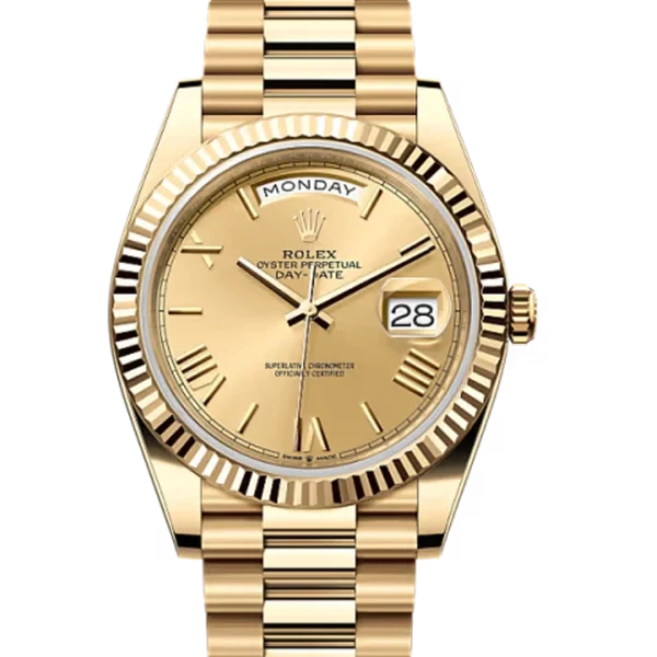 Rolex Day-Date 40 Yellow Gold Champagne Roman 228238 - Close front