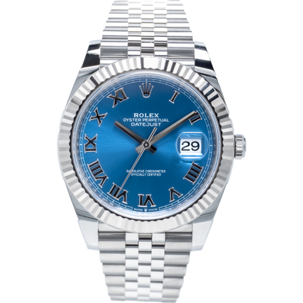Rolex Datejust Blue Dial Roman Numerals Ref 126334 Watch front view