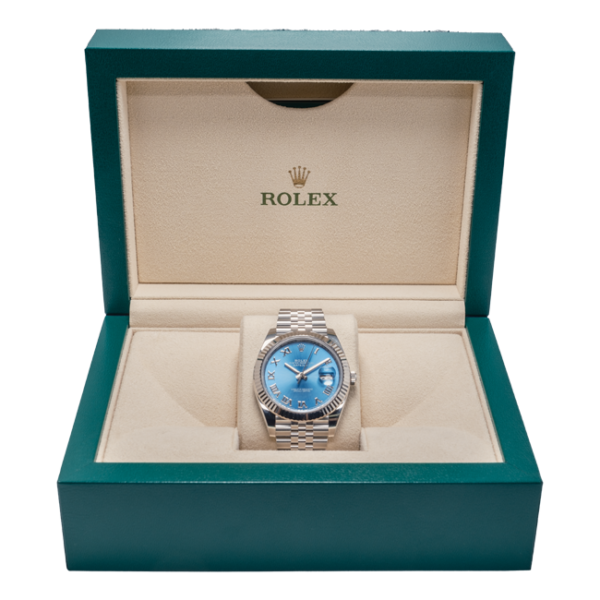 Rolex Datejust Blue Dial Roman Numerals Ref 126334 Box view