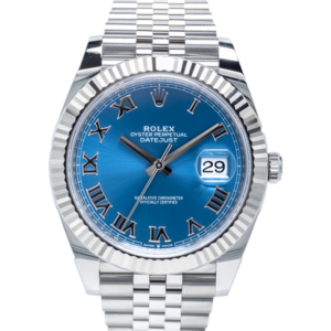 Rolex Datejust Blue Dial Roman Numerals Ref 126334 Watch Closer front view