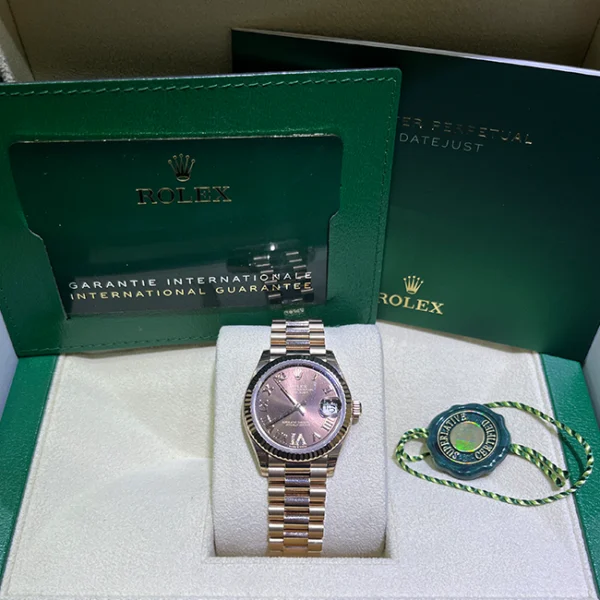 Rolex Datejust 31 Chocolate Roman Diamonds Dial Fluted Bezel Rose Gold President 278275 - Brand New - Full set