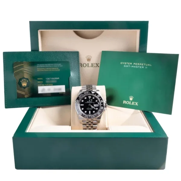 Rolex GMT Master "Buce Wayne" 126710GRNR Jubilee Full Set Look in the Box