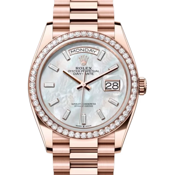 Rolex Day Date Mother of Pearl Dial Diamond Bezel 128345rbr closer