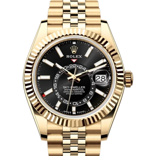 Rolex Sky Dweller Black Dial Yellow Gold Jubilee 336938 closer