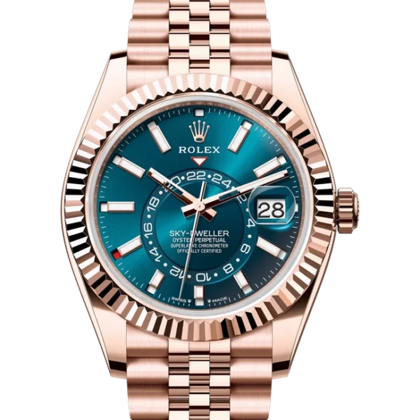 Rolex Sky Dweller Rose Gold Blue Green Dial 336935 closer