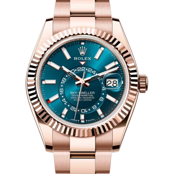 Rolex Sky Dweller Rose Gold Blue-Green Dial Oyster 336935 closer