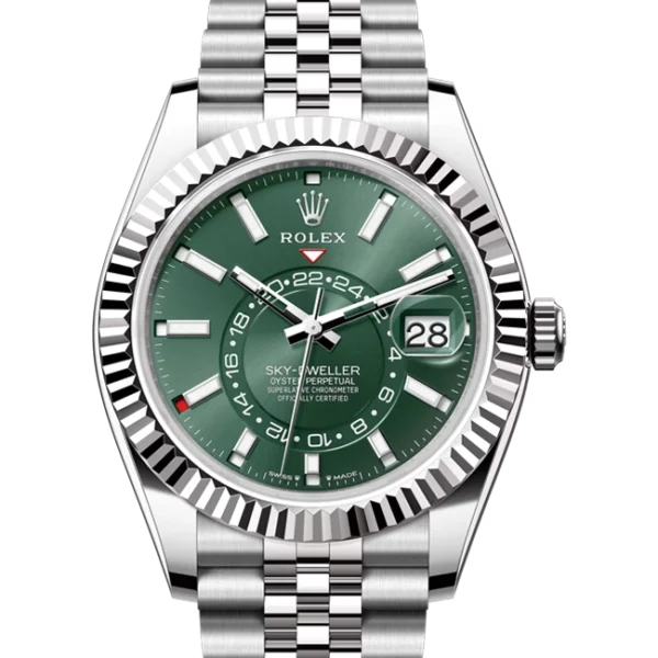 Rolex Sky Dweller Green Dial Stainless Steel Jubilee 336934 closer