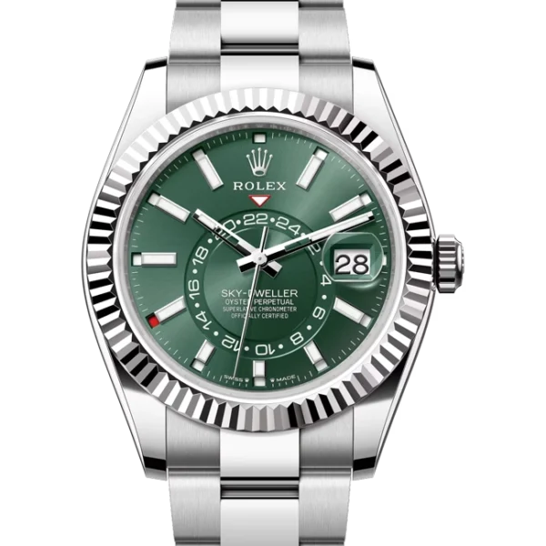 Rolex Sky Dweller Green Dial Stainless Steel Oyster 336934 closer