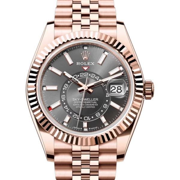 Rolex Sky Dweller Rose Gold Slate Dial Jubilee 336935 closer