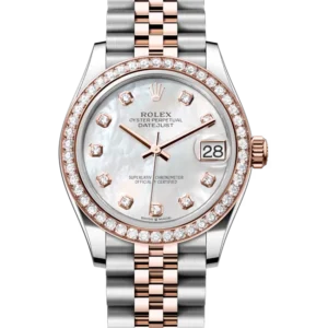 Rolex Datejust 31 Mother of Pearl Diamond Oystersteel Rose Gold Jubilee 278381RBR - Stock photo - Close front look