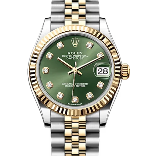 Rolex Datejust 31 Olive Green Diamond Dial Jubilee 278273 - Stock Pic - Close front look