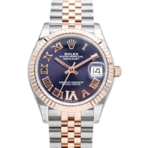 Rolex-Datejust-31-Purple-Roman-Diamond-Dial-Jubilee-278271-Two-tone-bracelet-Close-front-view-600x600