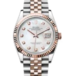 Rolex Datejust 36 Mother Of Pearl Diamond Oystersteel Rose Gold Jubilee 126231 - Stock photo - Close front look