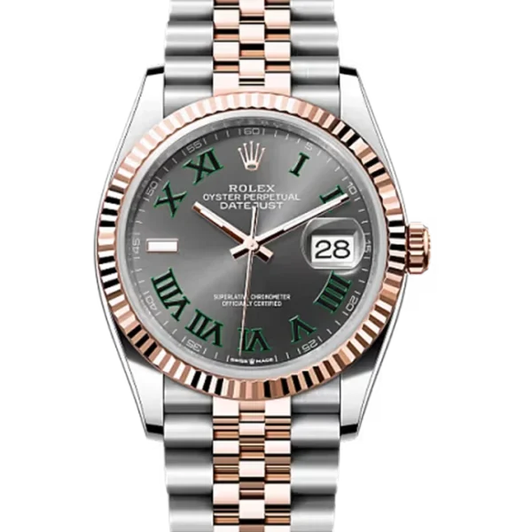 Rolex Datejust 36 Wimbledon Oystersteel Rose Gold Jubilee 126231 - Stock photo - Close front look