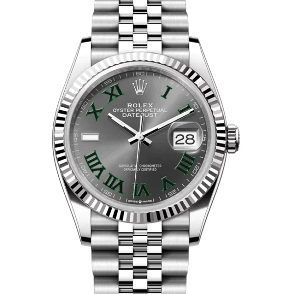 Rolex Datejust 36 Wimbledon Oystersteel White Gold Jubilee 126234 - Stock photo - Close front look