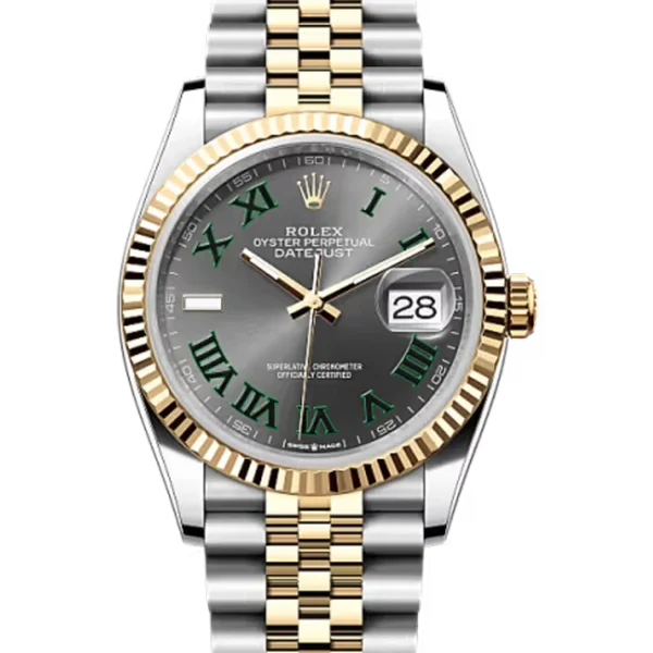 Rolex Datejust 36 Wimbledon Oystersteel Yellow Gold Jubilee 126233 - Stock photo - Close front look