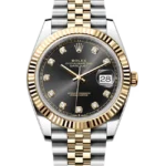 Rolex Datejust 41 Black Diamond Oystersteel Yellow Gold Jubilee 126333 - Stock photo - Close front look