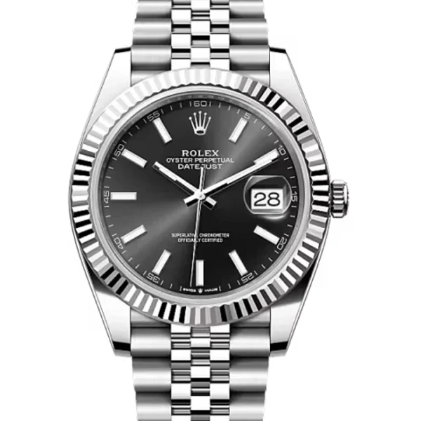 Rolex Datejust 41 Black Index Oystersteel White Gold Jubilee 126334 - Stock photo - Close front look