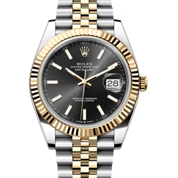 Rolex Datejust 41 Black Index Oystersteel Yellow Gold Jubilee 126333 - Stock photo - Close front look