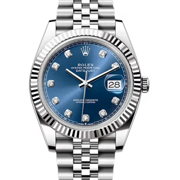 Rolex Datejust 41 Blue Diamond Oystersteel White Gold Jubilee 126334 - Stock photo - Close front look