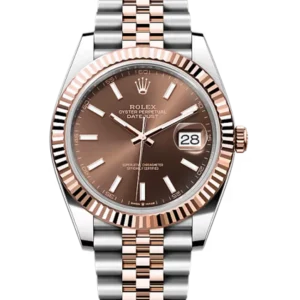 Rolex Datejust 41 Chocolate Index Oystersteel Rose Gold Jubilee 126331 - Stock photo - Close front look