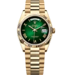 Rolex Day-date gold 36 green ombre dial 128238 front