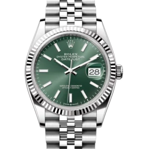 Rolex datejust 36 green index dial 126234 close front