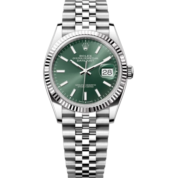 Rolex datejust 36 green index dial 126234 front