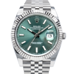 rolex datejust 41 mint green dial jubilee 126334 close