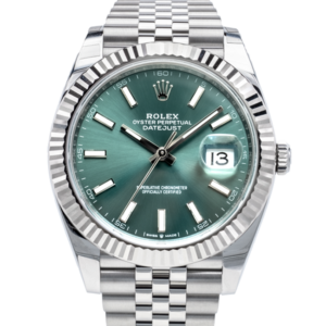 rolex datejust 41 mint green dial jubilee 126334 close