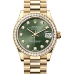 rolex datejust 31 green diamond dial diamond bezel president gold close look