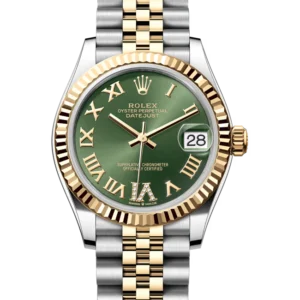 rolex datejust 31 green roman diamond dial jubilee 278273 close