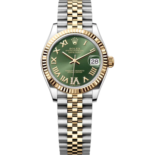 rolex datejust 31 green roman diamond dial jubilee 278273 front