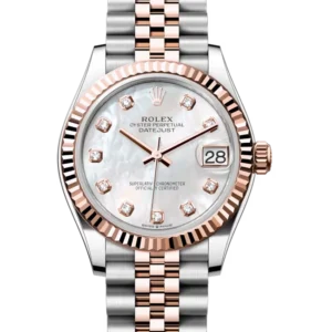 rolex datejust 31 mother of pearl diamond dial jubilee 278271 close front look