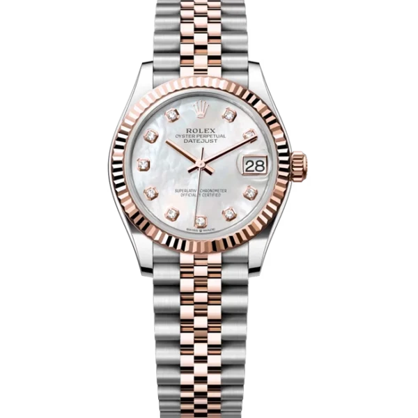 rolex datejust 31 mother of pearl diamond dial jubilee 278271 front look