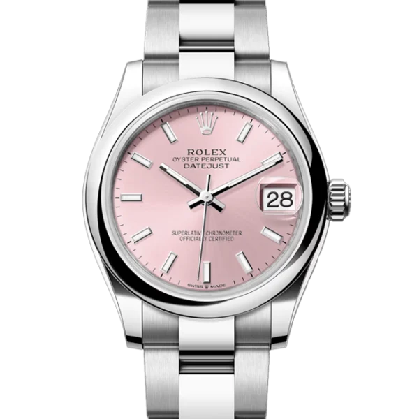 rolex datejust 31 pink dial oyster 278240 close front