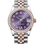 rolex datejust 31 purple roman diamond dial with diamond bezel 278381rbr close front