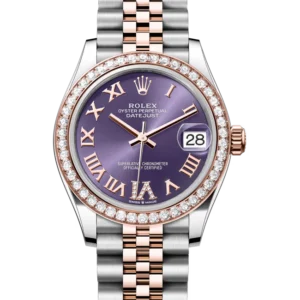 rolex datejust 31 purple roman diamond dial with diamond bezel 278381rbr close front