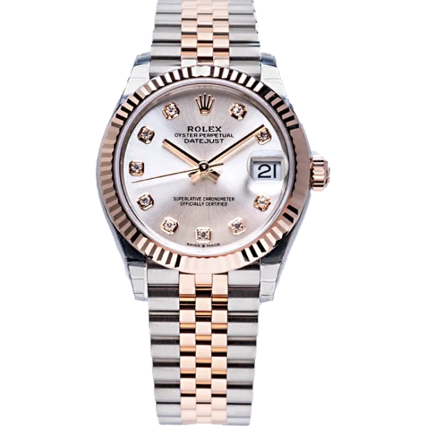 rolex datejust 31 silver diamond dial 278271 front