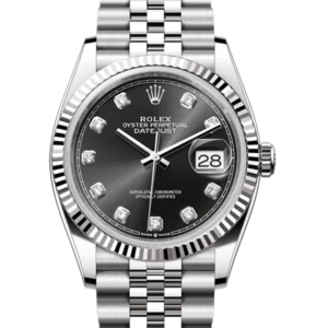 rolex datejust 36 black diamond dial jubilee 126234 close front