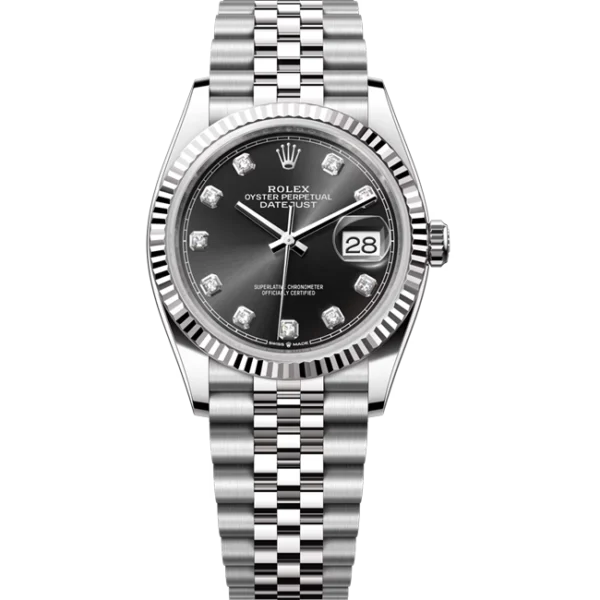 rolex datejust 36 black diamond dial jubilee 126234 front