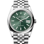 rolex datejust 36 green dial jubilee 126200 close front view