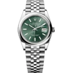 rolex datejust 36 green dial jubilee 126200 front view